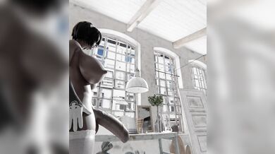 A futa with a pool, indulging in her private fantasy