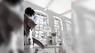 A futa with a pool, indulging in her private fantasy