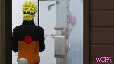 Naruto Uzumaki gets a peep show from Sakura Haruno as she takes a steamy shower