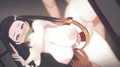 The naughty maid Nezuko caught having sex with her master