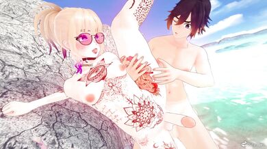 A buxom blonde and a muscular brunette sizzle on the sandy shores of a tropical island as they indulge in steamy, sun-kissed lovemaking!