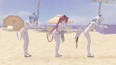 Watch Yukihana, Lamy, Shirakami and their feline friends Fubuki and Houshou in this hot 60FPS virtual YouTuber hentai porn!