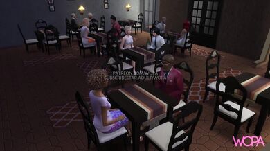 Rewritten as: Husband pleasures himself while a threesome with his wife and BBC occurs in the restaurant