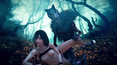 Young woman lost in the dark forest, being chased by a horny demon who wants to have her way with him