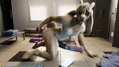 In the locker room, Ankhxy explores her sexuality with the help of a group of hot athletes