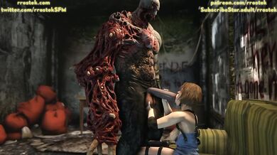Thrusting into Jill Valentines Throat, Mr X Monster Fulfills his Fantasy