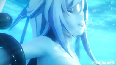 Sexy mermaid Jingliu tries to escape from six underwater tentacles