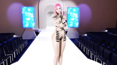 Jiggle, bounce and wiggle your way through the catwalk with a sexy model wearing black tape!