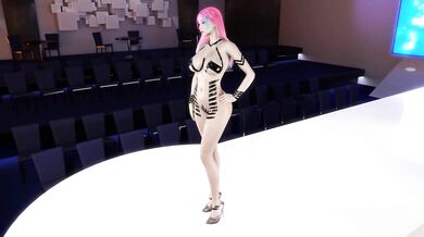 Jiggle, bounce and wiggle your way through the catwalk with a sexy model wearing black tape!