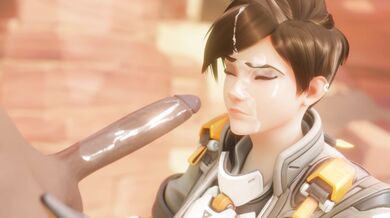 Watch as Tracer pays off her bet with Blacked Glasses, Bewyx is blackmailed by the blonde superheroine to fulfill her sexual desires