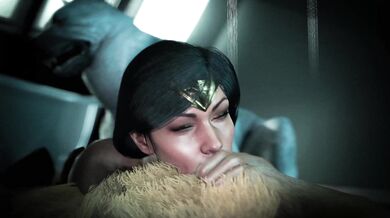 Sexy Wonder Woman and her trustworthy dogs get down and dirty in all angles (zoom, close-up, and slow motion)