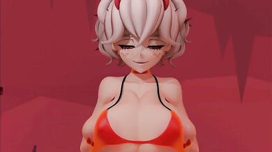 Sexy Satanist gets a sexy titfuck from Beelzebub in her bikini on the beach