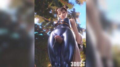 A threesome with Chun-Li, a woman who is known for her incredible thighs, and a man who has three dust particles on his body