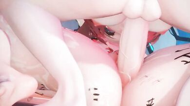 Watch me squirt like a fountain as I take on three big cocks at once in this hot hentai porn video!
