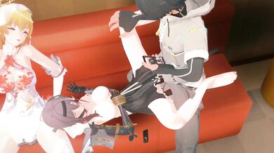 Watch as Snowflake and Haru engage in a wild snowball fight, resulting in a sweet creamy pie on Fenny's legs.