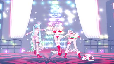 "Watch as Rin, Miku and Mitsu engage in a snowy three-way!"