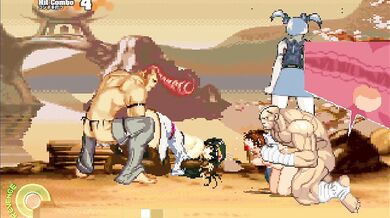 Sakura is being fucked hard by the legendary Sagat from Street Fighter, with his massive cock pounding her petite body relentlessly.