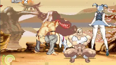 Sakura is being fucked hard by the legendary Sagat from Street Fighter, with his massive cock pounding her petite body relentlessly.