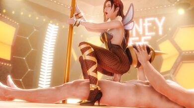 Tifa Lockhart gets stuck in a beehive while wearing a honey-covered cloth as she tries to escape from the angry swarm of bees