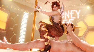 Tifa Lockhart gets stuck in a beehive while wearing a honey-covered cloth as she tries to escape from the angry swarm of bees