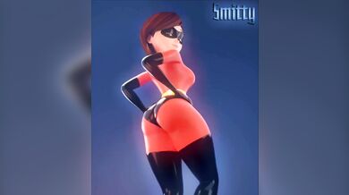 Superbusty MILF Helen Parr gets pounded by two hung dudes while she wears her superhero suit!