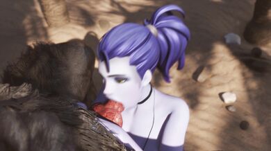 Mrs Widowmaker gets a hot blowjob from her husbands avatar in Rekin3D!