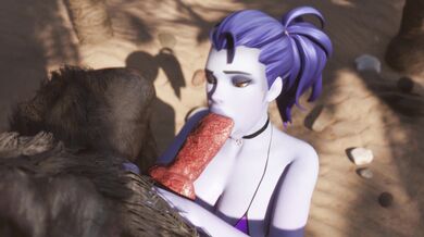 Mrs Widowmaker gets a hot blowjob from her husbands avatar in Rekin3D!