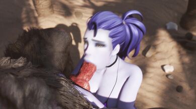 Mrs Widowmaker gets a hot blowjob from her husbands avatar in Rekin3D!