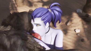 Mrs Widowmaker gets a hot blowjob from her husbands avatar in Rekin3D!