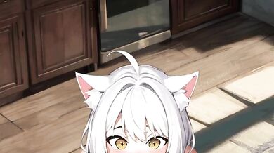 Cat-girl in heat sucks off her master