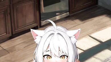Cat-girl in heat sucks off her master