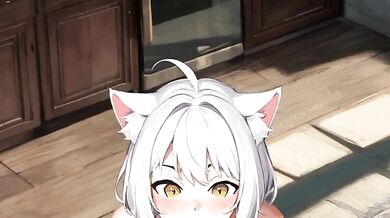 Cat-girl in heat sucks off her master