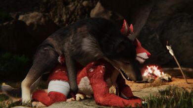 Masochistic man-beast submission to the hybrid goddess VonFluffington and her pack of gay wolves