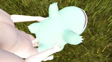 A sexy Pokemon trainer seduces her faithful Bulbasaur, using a cocksleeve and Aetix SF M to tease him until he cant take it anymore