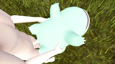 A sexy Pokemon trainer seduces her faithful Bulbasaur, using a cocksleeve and Aetix SF M to tease him until he cant take it anymore
