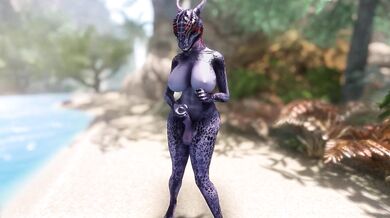 The Nubile Argonian and her Jutte - A beachside solo session