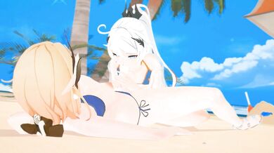 The Hentai Futa on the Beach: Elysia and Kianas Futanari Impact with Orange Hair 3D MMD Sex Scene