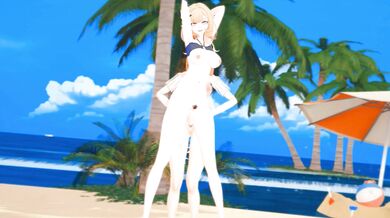 The Hentai Futa on the Beach: Elysia and Kianas Futanari Impact with Orange Hair 3D MMD Sex Scene