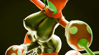 Big Breasted Babe with a Big Penis becomes Sucked Dry by Piranha Plants! as the plant life devours her assets and leaves her helplessly flaccid