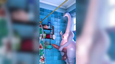 Reworded as: Bronto, the man with a big dick, strokes his velociraptor companion while it gets off on being touched