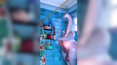 Reworded as: Bronto, the man with a big dick, strokes his velociraptor companion while it gets off on being touched