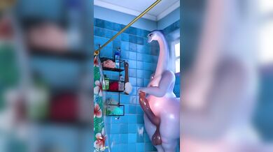 Reworded as: Bronto, the man with a big dick, strokes his velociraptor companion while it gets off on being touched