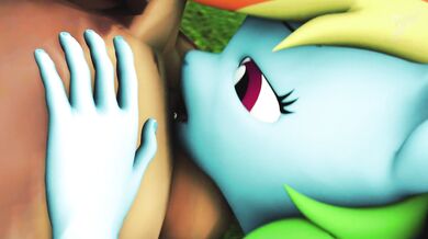 In the forest, three people are having sex with each other in different positions