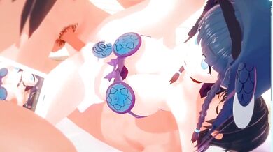 Ariana Grande, the Kemono Friends star, swims with a coelacanth in a tropical ocean