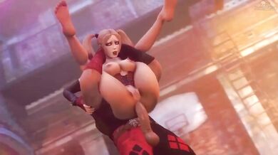 The muscular thug fucks Harley Quinn in the ass while dressed as Darktronick, a dark superhero