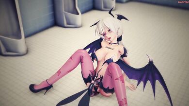 MMD Succubus Haku gets fucked by insects in a public bathroom
