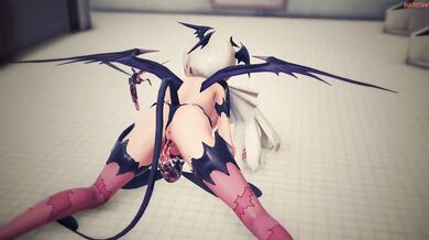 MMD Succubus Haku gets fucked by insects in a public bathroom