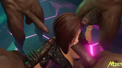 The ultimate in cyberpunk erotica, five girls engage in a blowbang orgy with a mysterious misthios