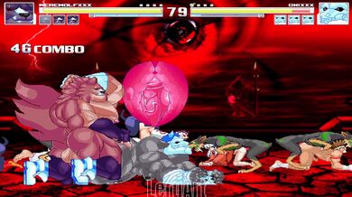 The battle of the werewolves versus the onis in a MUGEN arena, number 11