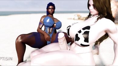 Two Jiggling Hotties Squirt for Dragonborn on the Beach